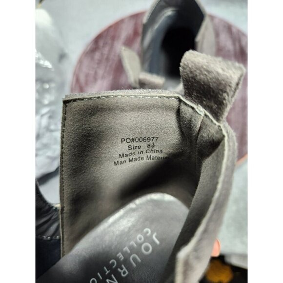 Gray Womens Suede Ankle Boots With Wooden Block Heel & Side Zipper - Picture 12 of 13